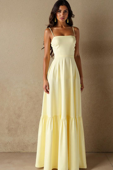 Robe de soirée à bretelles spaghetti en coton jonquille
